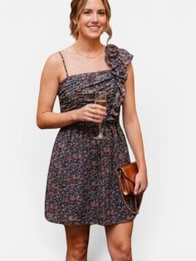 Chelsea & Violet One Shoulder Floral Smocked Mini Dress Large